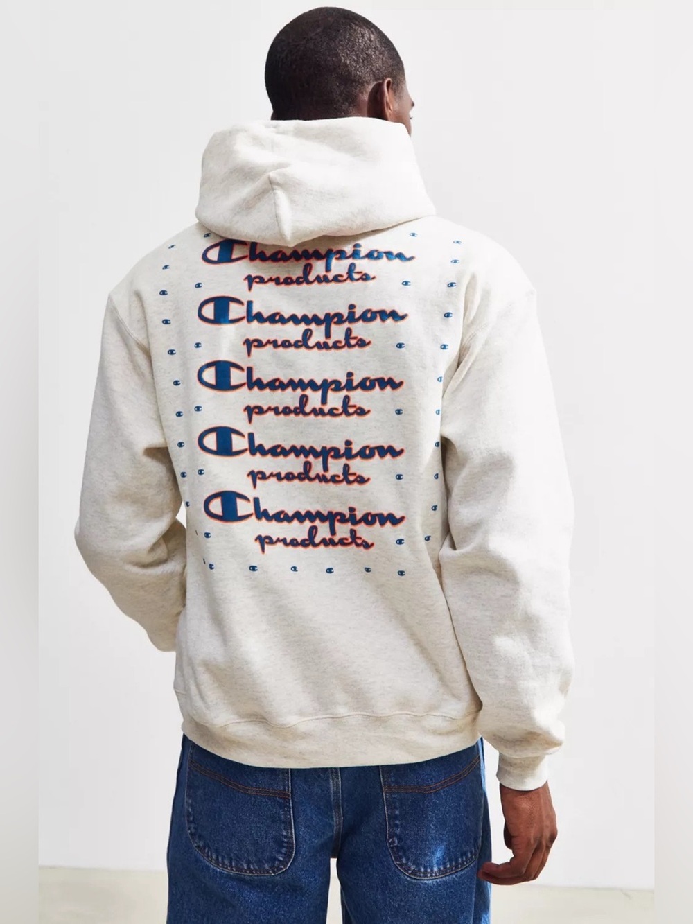 Urban Outfitters Champion UO Exclusive Neon Stacked Hoodie Sweatshirt Ivory S